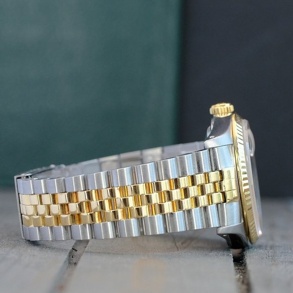 ROLEX MENS DATEJUST 16233 GOLD &STEEL BLACK DIAL FLUTED 36MM WATCH BOX & PAPERS - Picture 7 of 11